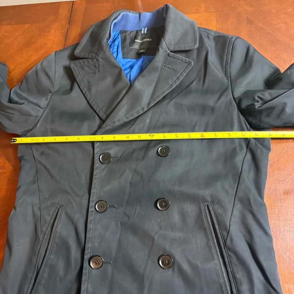 Banana Republic Black Peacoat‎ Jacket Quilted Lined Double Breasted Mens Size S